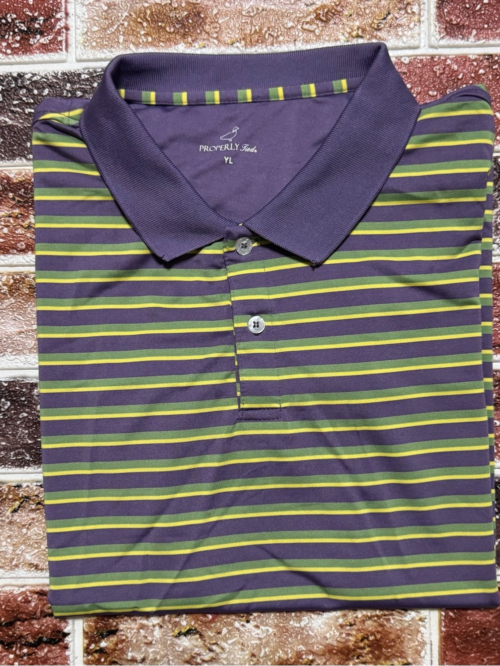 Properly Tied Mardi Gras striped Performance Polo Shirt Youth Large Boys L